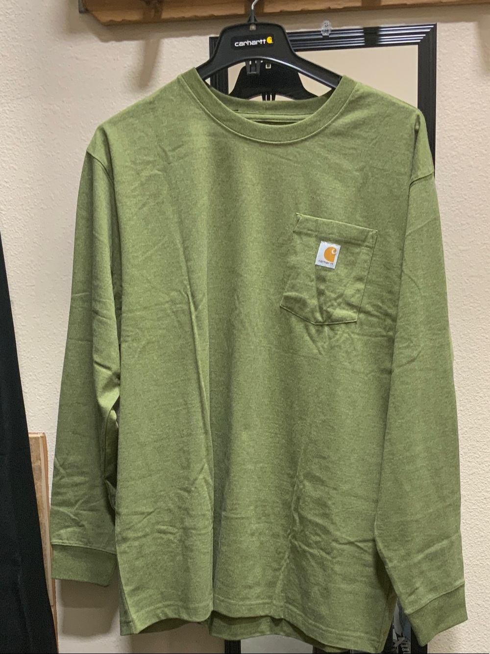 Carhartt Olive Green Long-Sleeve Pocket Shirt with Logo Patch